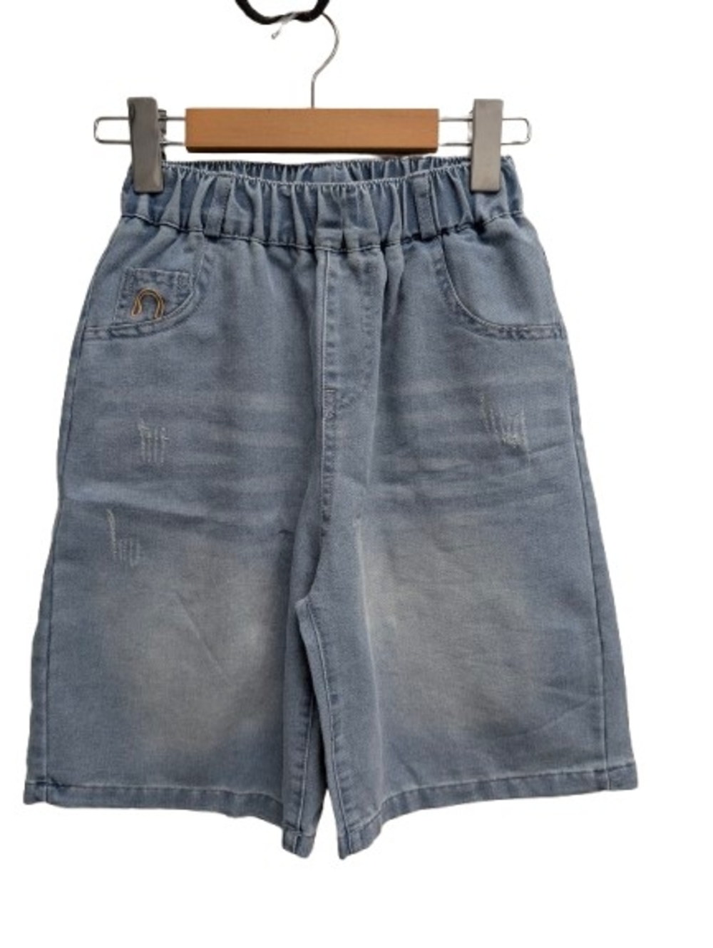Distressed Elastic Waist baggy Shorts Kids Size 10-12 Blue Music Embroidery